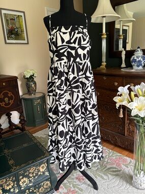 Rachel Zoe Linen Blend Abstract Black and White Dress XL